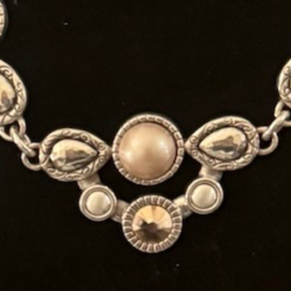 Brighton Pastille Jeweled Collar‎ Bibb Gold Pearl and Silver Set - Picture 3 of 6